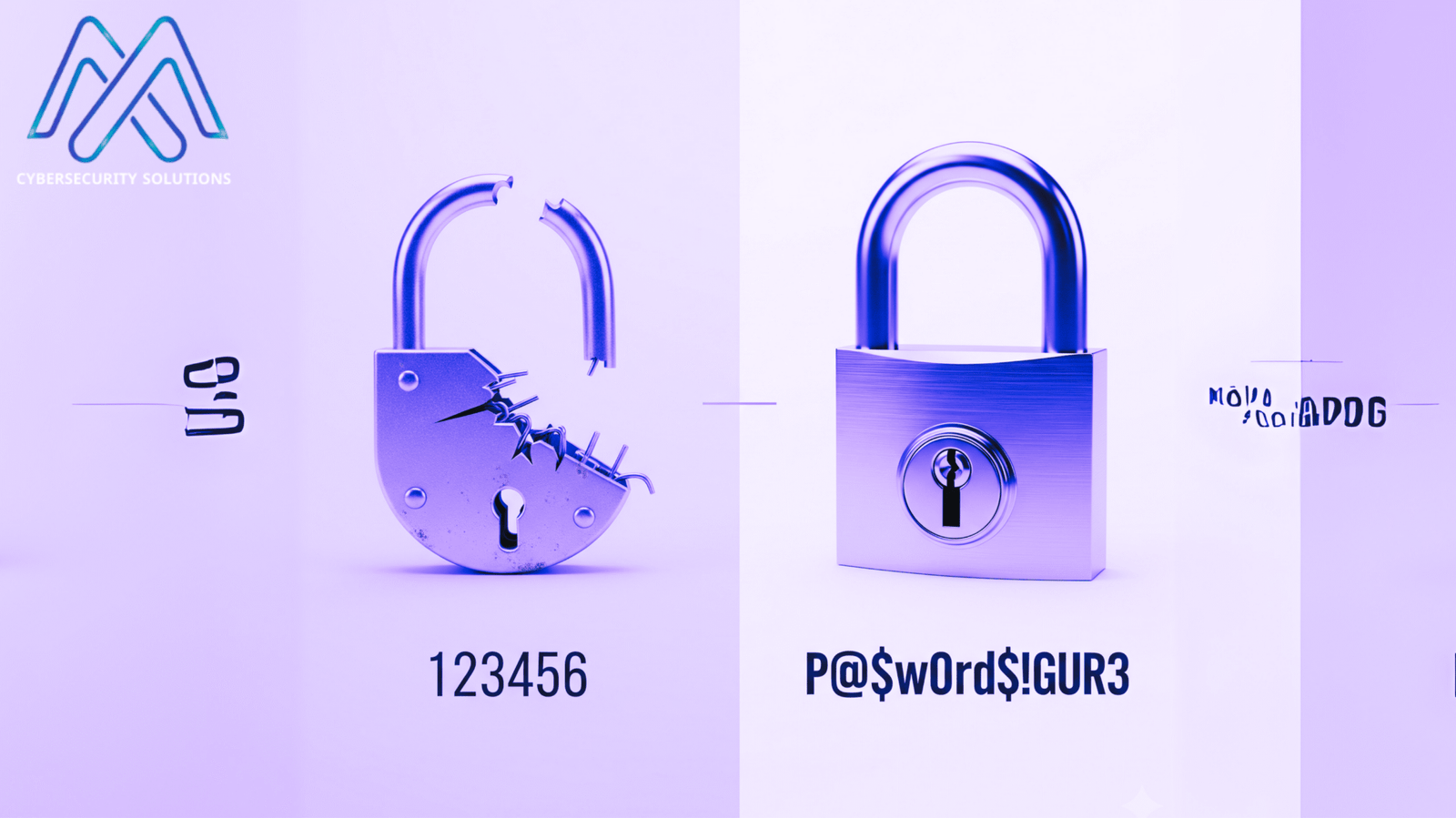 صورة لقفلين متجاورين؛ أحدهما ذهبي أو فضي قوي ومغلق بإحكام، والآخر مكسور ومصدأ. يشير القفل القوي إلى كلمة مرور آمنة، بينما يرمز القفل المهشم إلى كلمة مرور ضعيفة أو مخترقة.